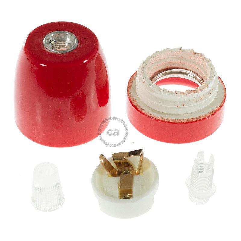 Porslin E27 Uttagssats Röd-Lampconcept.se
